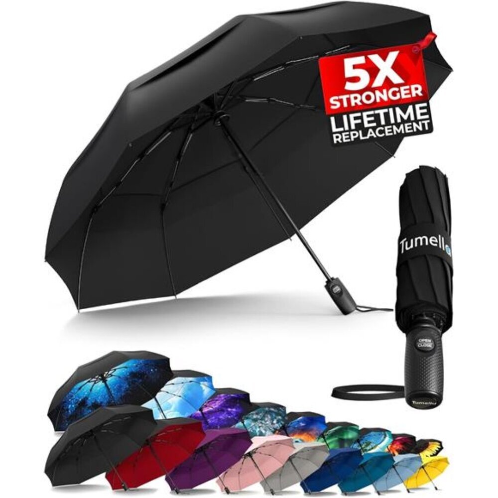 Windproof Travel Umbrella Compact Automatic Folding Lightweight Rain Umbrella